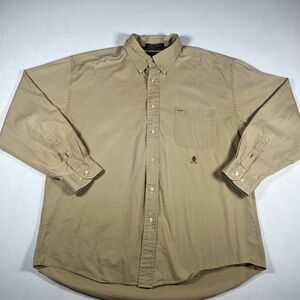 Tommy Hilfiger Men’s Long Sleeve Button Up Shirt Tan/Khaki Crest Logo Size XL